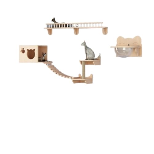 Cat Tree Katzen-Klettergerüst-Kombination aus massivem Holz, wandmontiertes Katzennest und Katzensprungplattform, die keinen Platz einnimmt Katzenkratzbaum (Color : A, Size : I) von LUOQIANDEBB