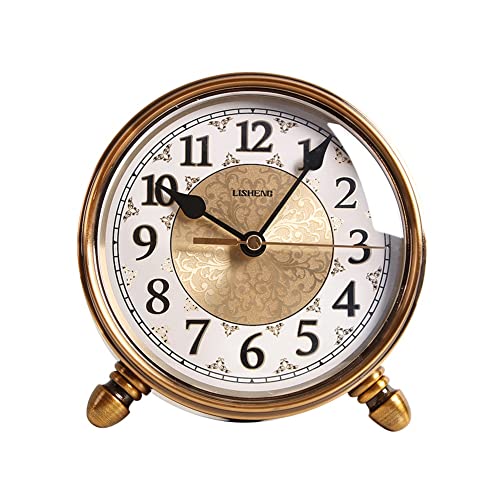 LUOYAOB Vintage Kaminuhr Vintage-Manteluhren, altmodische Retro-Style-Gold-Tischuhr, stille, Nicht liegende antike Regaluhr, Metallschreibtischuhr Chic Decor for Wohnzimmer Bett von LUOYAOB