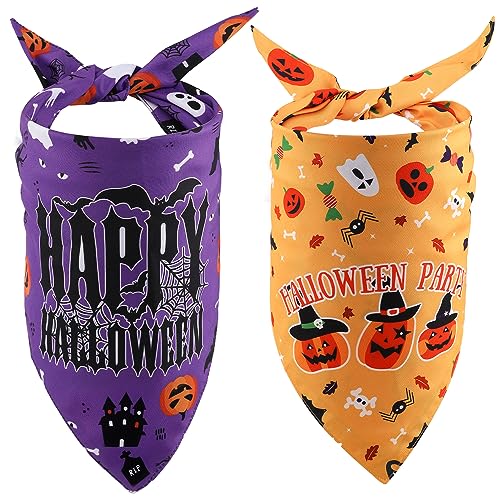 2 Stück Halloween Hundehalstücher, 2 Farben Halloween Hundeschal Doppelseitig Hund Bandana Haustier Halloween Kostüm Hundehalstuch Dreieck für Kleine Mittelgroße Hunde von LUTER