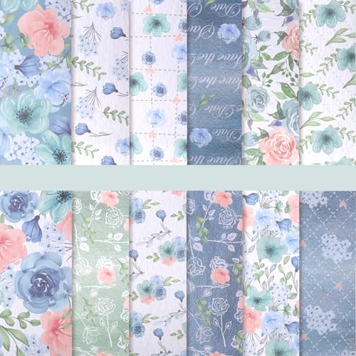 24 Stück Scrapbooking Blumenpapier, 30 x 30cm Frühlingsblumen-Kartonpapier Blumenkarton-Musterpapier für Scrapbooking-Album-Dekoration DIY (Blau) von LUTER