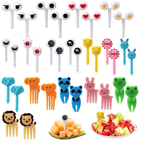 40st Gabel Picks Kinder, Obst Gabel Picks Mini Augen Süße Tiere Elefanten Löwen Schweine Pandas Cartoon Zahnstocher für Kinder und Erwachsene Bento Sandwich Box Dekoration Partyzubehör von LUTER