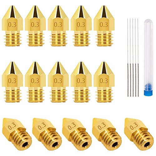 LUTER 15 Stück 0,3mm 3D Drucker Düsen MK8 Extruder Düsen + 5 Stück 0.25mm Edelstahl Düsenreinigungsnadeln Nozzle Reinigung für Makerbot Creality CR-10 von LUTER