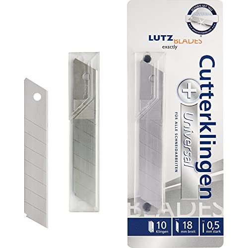 LUTZ BLADES Profi Cutterklingen, Cuttermesser Klingen 18mm, 0,5mm stark, 10 Ersatzklingen für alle gängigen Cutter- und Teppichmesser, für Handwerker, zum Basteln, Teppich schneiden und mehr von LUTZ BLADES exactly