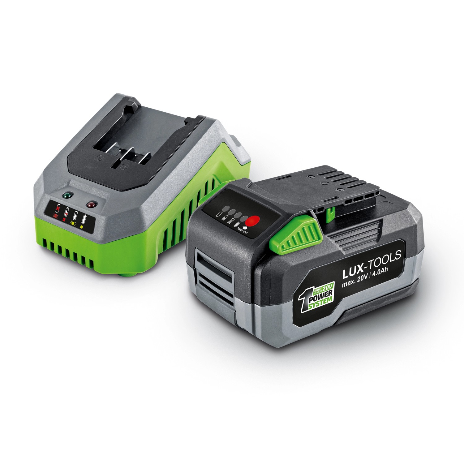 LUX 1 PowerSystem Starter-Set mit 20 V 4 Ah Li-Ion Akku und Schnellladegerät LUX 1 PowerSystem Starter-Set mit 20 V 4 Ah Li-Ion Akku und Schnellladegerät von LUX-TOOLS