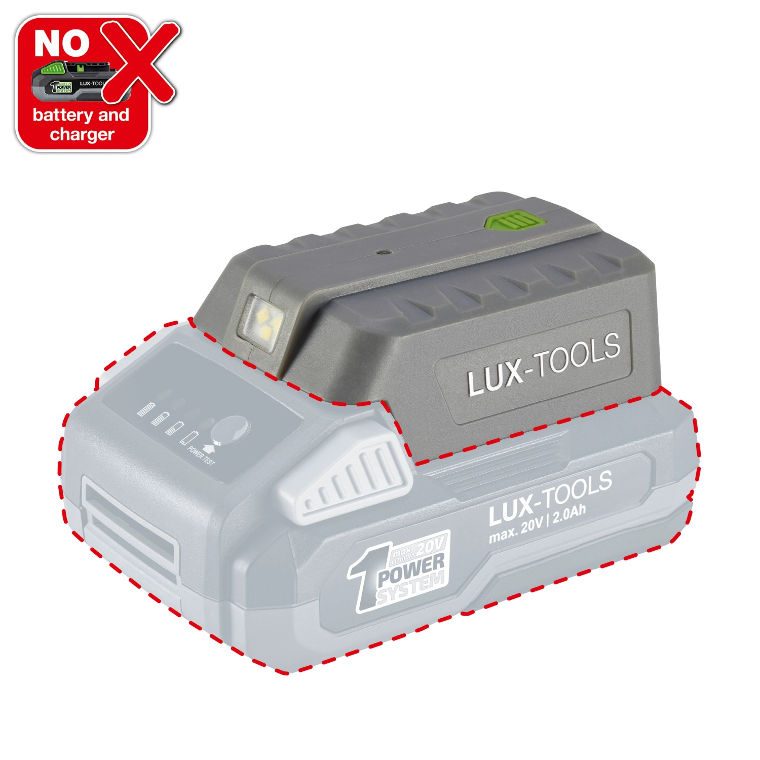 LUX-USB-Akkuadapter 20 V mit Taschenlampe von LUX-TOOLS