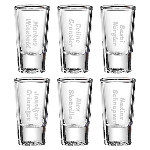 LUXENTU Schnapsgläser Stamper mit Gravur, 30 ml, Shotglas für 2cl, Personalisierte Lasergravur mit Namen, Geschenk für Männer & Frauen, Spülmaschinenfest, Name quer, 6 Stück von LUXENTU