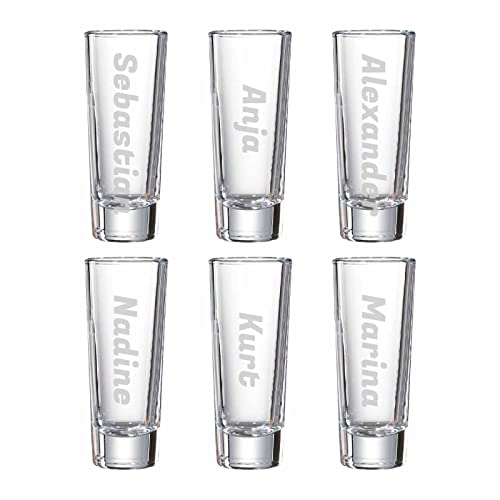 LUXENTU Schnapsgläser Stamper mit Gravur, 65 ml, Personalisierte Lasergravur mit Namen, Geschenk für Männer & Frauen, Spülmaschinenfest, Name quer, 6 Stück von LUXENTU