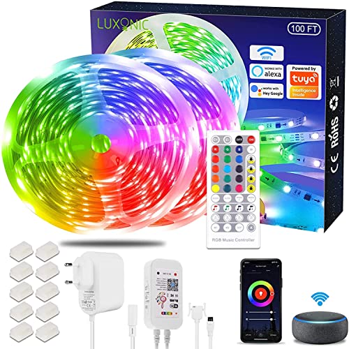 LUXONIC Alexa LED Strip 30m, Smart RGB LED Stripes Alexa LED Lichterkette, APP Gesteuerte Musiksynchronisation, Arbeit mit Google Assistant, Ultralanger LED Leiste mit Netzteil und Fernbedienung von LUXONIC