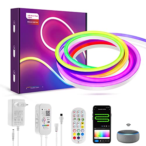 LUXONIC Outdoor Neon Rope 3M LED Streifen, Wasserdicht IP67,16 Millionen Farben, RGBIC LED Band mit Alexa, Google Assistant, Musik Sync, Flexible Silikon für DIY Deko Gaming Room, TV und Schlafzimmer von LUXONIC