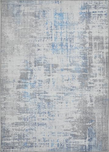 -LUXOR- living Vintage Teppich modern, moderner Digitaldruck, flach, gekettelt, farbecht, Designteppich für Innen, Farbe:Creme - Blau, Größe:80 x 150 cm von -LUXOR- living