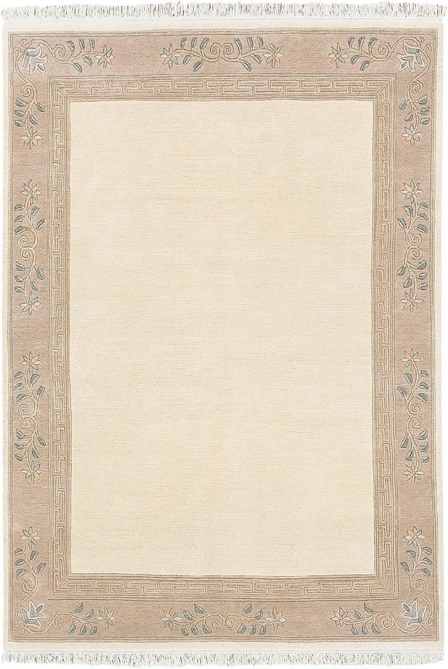 Teppich Nepal Teppich classic Design, creme, LUXOR living, Rechteckig, Höhe: 9 mm, Handgeknüpft mit floraler Bordüre, Rechteckig, Rund, 3-teilige Bettumrandung (1 Stück 70 x 140 cm und 2 Stück 70 x 330 cm), Brücke, Läufer, Teppich klein, Teppich groß, für Wohnzimmer, Esszimmer, Schlafzimmer, Garderobe & Flur, Arbeitszimmer, Gästezimmer von LUXOR living