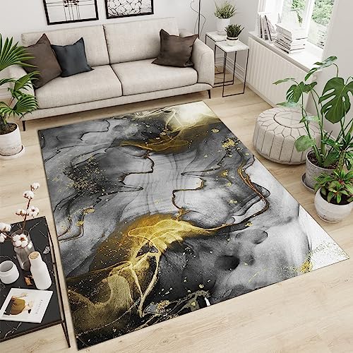 LVTFCO Graugold Gestreift Indoor-Teppich, Retro-Modeklassiker rutschfest Flachgewebter Teppich - für Schlafzimmer Wohnzimmer Esszimmer Balkon 80 x 120 cm von LVTFCO