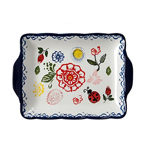 Auflaufform Keramik Keramik Backreis Mikrowellenofen Spezielle Backschalenplatte Fliese für Kochen, Küche(Blau,20x13.8cm) von LVUNZJCA