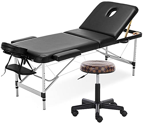 LVUNZJCA Tragbares Massagetisch- und Sattelhocker-Set, 3-teiliges klappbares SPA-Bett, Tattoo-Schönheitstherapie-Couchbett-Set, für die Massage zu Hause von LVUNZJCA