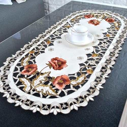 LVYXON Ovale Tischdecke, ovale Vintage-bestickte Spitzen-Tischdecke, florale Tischdecke, Matte, Dekoration, Weihnachten, runde Tischdecke, Heimdekoration (40 x 85 cm) von LVYXON