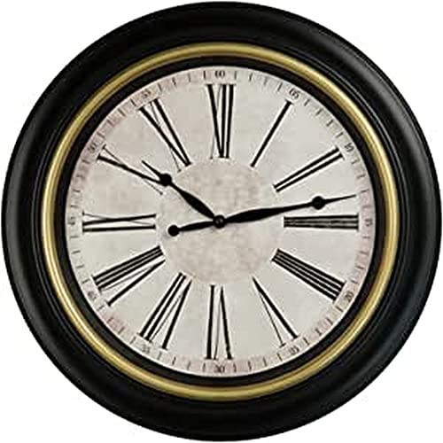 LW Collection Wanduhr Diego Schwarz Goldener Rand 45cm - Große Wanduhr mit römischen Ziffern - Moderne Industrielle Leises Wanduhr - Stille Uhr von LW Collection