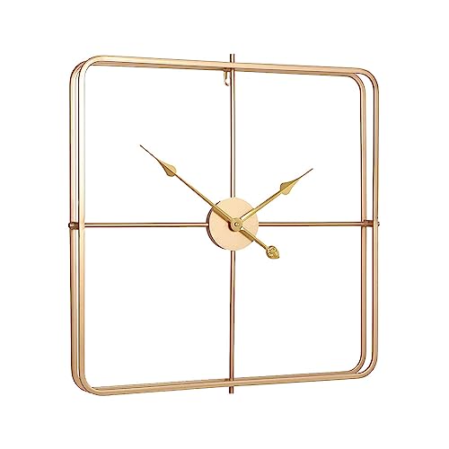 LW Collection Wanduhr Harvey Gold 80cm - Große industrielle Wanduhr Metall - minimalistische quadratische Wanduhr industriell - Stille Uhr von LW Collection
