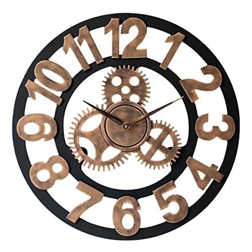 LW Collection Wanduhr Levi Bronze 60cm mit Zahnrädern - Radar Wanduhr - Wanduhr mit Wandrädern - Uhr mit Zahnrädern - Stille Uhr von LW Collection