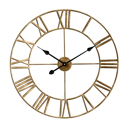 LW Collection Wanduhr Olivier Gold 60cm - Große Wanduhr mit römischen Ziffern - Moderne Industrielle Leises Wanduhr - Stille Uhr von LW Collection