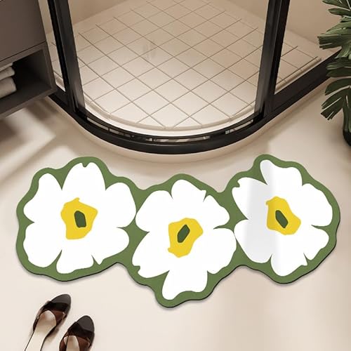 Badezimmerteppich Grüne Blumen Badteppich rutschfest Waschbar,Duschvorleger Schnelltrocknend,Stein Badematte,Diatomite Stone Bath Mat,Super Absorbierende Badvorleger von LWLFC