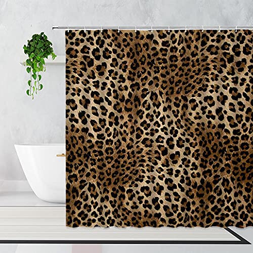 Duschvorhang 180X200 Leopard Duschvorhang Anti-Schimmel und Wasserabweisend Shower Curtain, Duschvorhänge mit 12 Haken,Duschvorhang Textil Waschbar,Polyester von LWLFC