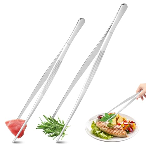 Kochpinzette,2 Stück Koch Pinzette Küche, Lange Pinzette 25 cm und 30 cm,Kochpinzette Zangen Präzision Gezackte Spitzen,Edelstahl Professionelle Kochpinzette Küchenwerkzeuge zum Grillen,Servieren von LWMTT