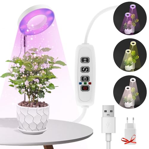 Pflanzenlampe Led Vollspektrum,Pflanzenlampe für Zimmerpflanzen,öhenverstellbares LED- Pflanzenwachstumslampe mit Zeitschaltuhr 3/9/12Std,mit USB Adapter,3 Lichter Modi und 9 Helligkeit Pflanzenlicht von LWMTT