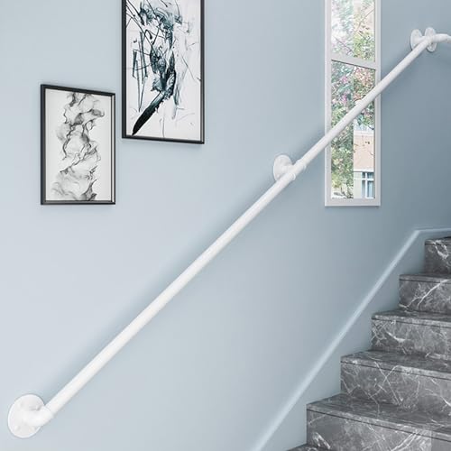 Schwarzer Treppenrohr-Handlauf, Handlauf Treppe, Edelstahl Treppengeländer, Innen Außen Rutschfestes Treppengeländer, Wandhalterung Treppenbügel Haltegriff, für Treppen, Balkon 450cm White von LWQFHI