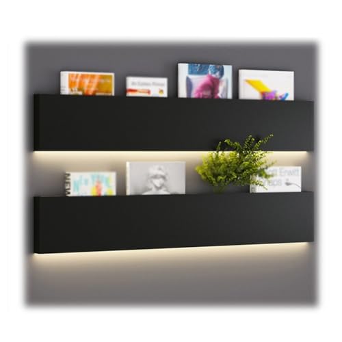 LXHELIVERY Schweberegale Aus Metall, 2er-Set, DIY Lineares Schwebendes Regal Mit Integriertem Beleuchtetem LED-Licht Für Wohnzimmer, Schlafzimmer, Badezimmer (Farbe : Schwarz, Größe : 90x20x5cm) von LXHELIVERY