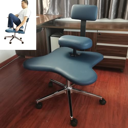 Kniestühle Bürostühle Meditationsstuhl Breiter Bürostuhl Für Das Sitzen Mit Gekreuzten Beinen, Höhenverstellbar Kniestuhl Mit Bremsbaren Rollen, Ergonomisch Yoga-Schreibtischstuhl ( Color : Blue ) von LXLZYXSF