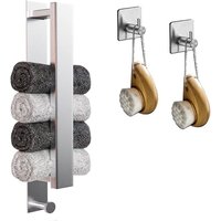 Badezimmer-Handtuchhalter, Wand-Handtuchhalter ohne Bohren, Edelstahl-Badezimmer-Handtuchhalter mit 2 Haken, Silber-1 - Lycxames von LYCXAMES