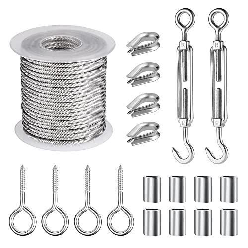 LYCXAMES Drahtseil Edelstahl Set, 15M Drahtseil Rankhilfe Set, Φ2mm Stahlseil Ummantelt, Stahlseil mit ösen, Spanndraht Seilspanngarnitur, für kletterpflanzen, String Light Suspension, Gardinen von LYCXAMES