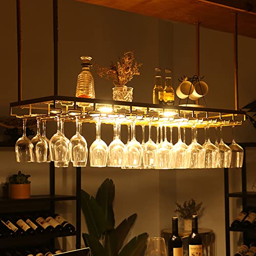 Rustikales Weinregal zur Wandmontage mit Licht und Glashalter, verstellbare hängende Bar, Weinglasregal an der Decke, Flaschenhalter, Weinregal, Regale für die Bar, Küche von LYDZT