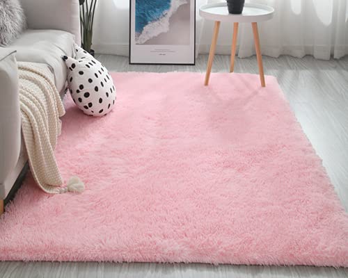 LYKEJI Teppich Wohnzimmer Flauschig Super Weich Shaggy Teppiche Langflor Moderner Teppiche Kinderteppich (80x160 cm, rosa) von LYKEJI