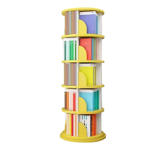 LYXXJRYBHD Rotierendes Bücherregal, Bücherregale Mit 5 Regalen, Book Shelves Für Kinder Und Erwachsene, Für Klassenzimmer, Bibliothek, Arbeitszimmer, Schlafzimmer(Yellow,5-Layer) von LYXXJRYBHD