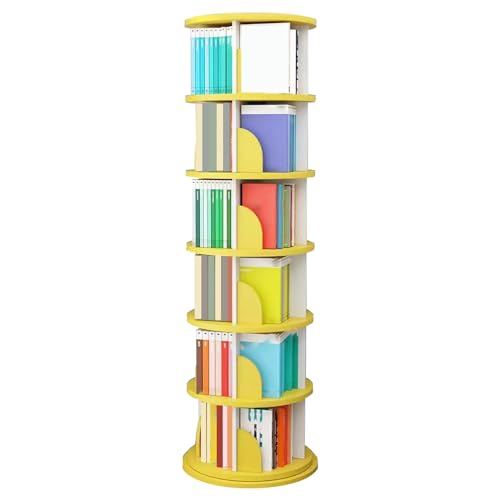 LYXXJRYBHD Rotierendes Bücherregal, Bücherregale Mit 5 Regalen, Book Shelves Für Kinder Und Erwachsene, Für Klassenzimmer, Bibliothek, Arbeitszimmer, Schlafzimmer(Yellow,6-Layer) von LYXXJRYBHD