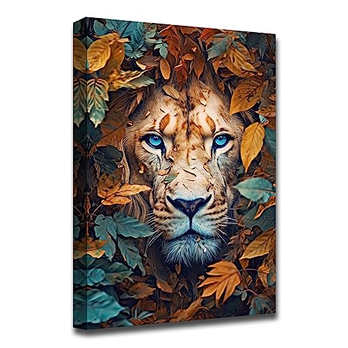 LZIMU Dschungel Safari Tier Poster Löwe Dschungel Wildtier Bild auf Leinwand Blätter Tiere Kunstdrucke für Heimdekoration (Löwe,(30.00 x 45.00 cms)) von LZIMU