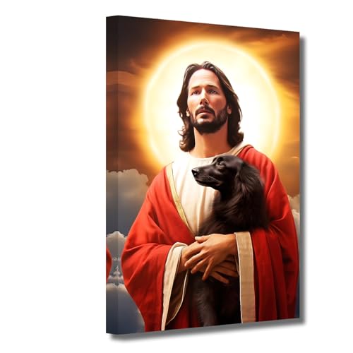 LZIMU Jesus Bild auf Leinwand Jesus hält Hund Leinwand Bild Gott Poster katholisches Kunstwerk für spirituelle Zimmer Schlafzimmer Wanddekoration Gerahmt (1, 28.00x35.00cms) von LZIMU