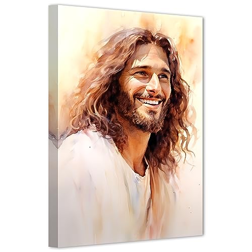 LZIMU Jesus Bild auf Leinwand christliches Gott Porträt Leinwand Bild Aquarell Kunstwerk für spirituelles Gebet Zimmer Schlafzimmer Gerahmt (1, 28.00x35.00cms) von LZIMU