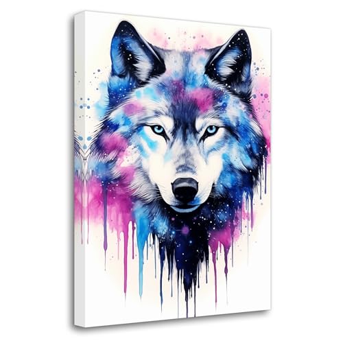 LZIMU Wolf Leinwandbilder Aquarell Wolfskopf Gesicht Porträt Poster Wildtierdrucke abstrakte Tiere Malerei für Kinderzimmer Kinderzimmer Büro Dekoration(Bild-4, (30.00 x 45.00 cms)) von LZIMU