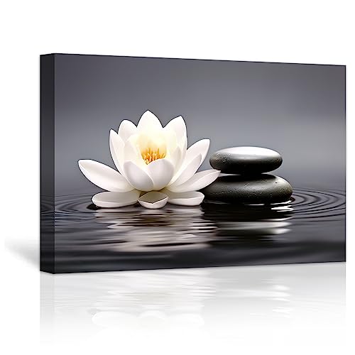 LZIMU Zen Bild auf Leinwand Lotusblumen Steine auf Wasser Bilder Leinwand Badezimmer Spa Kunstwerk für Yoga Meditationsraum spirituelle Geschenke (2, 30.00x45.00cms) von LZIMU