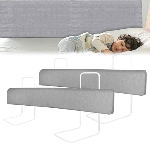 LZQ 2X Bettgitter Rausfallschutz Bettschutzgitter Kinderbettgitter Bettkantenschutz Schutzgitter Bett Bed Rail, Form Einstellbar Höhenverstellbar für Kinder und Baby - Grau, 150cm von LZQ