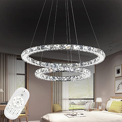 LZQ 48W LED Moderne Kristall Kronleuchter Dimmbar Pendelleuchte Kreative Hängelampe, 2 Ringe Einstellbare Deckenleuchte Kronleuchter Schlafzimmerlampe für Wohnzimmer Küche Esszimmer von LZQ
