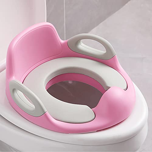 LZQ Kinder Toilettensitz WC Aufsatz, Kloaufsatz für Kinder 1-8 Jahren, Toilettentrainer mit Anti-Rutsch Polster, Griff, Rückenlehne und Spritzschutz(Rosa) von LZQ