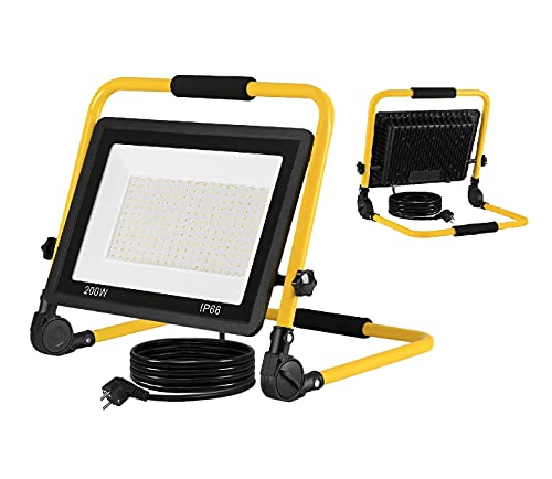 LZQ LED Flutlicht Baustrahler Tragbare 200W Warmweiß - inkl. Standgestell und Tragegriff- Außenleuchte Strahler Wasserdicht IP66 Flutlichtstrahler Scheinwerfer Licht für Garten, Garage von LZQ