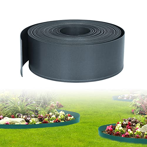 LZQ Rasenkante Kunststoff Beeteinfassung 20m Garten Rasenkanten, Beetumrandungen Flexibel Frei zu Biegen Anthrazit von LZQ