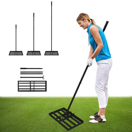 LZQ Rasen Rakel Metall Rasen Rakel, Rasenrechen Lawn Leveling Rake Rasenwerkzeug mit Rutschfestes PVC Stiel, Garten Hinterhof Rasenschieber (185cm, 25x50cm) von LZQ