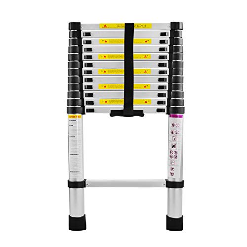 LZQ Teleskopleiter 3,8m Alu Ausziehleiter Mehrzweckleiter, 13 Sprossen - 87cm bis 3,80m Anlegeleiter, 150 kg Belastbarkeit von LZQ