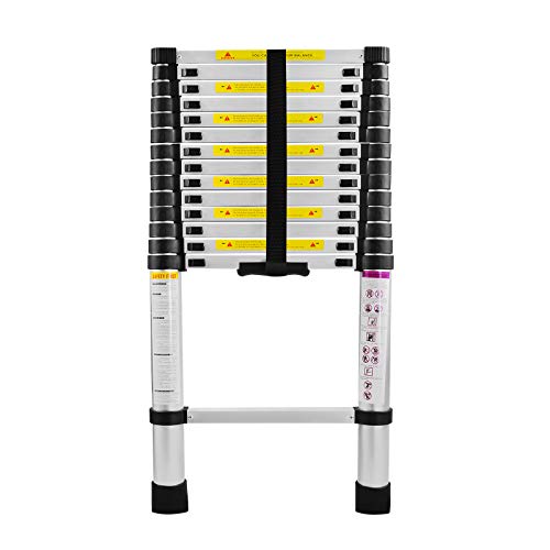 LZQ Teleskopleiter 4,4m Alu Ausziehleiter Mehrzweckleiter, 15 Sprossen - 94cm bis 4,40m Anlegeleiter, 150 kg Belastbarkeit von LZQ