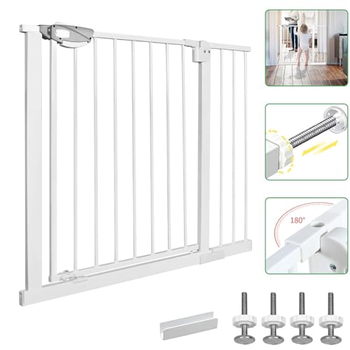 LZQ Treppenschutzgitter, Doppelschloss extra sicheres Metall-Türschutzgitter zum Klemmen, Weiß, 105-115 cm, Türgitter Klemmgitter | 90° Stop | Schließt automatisch von LZQ